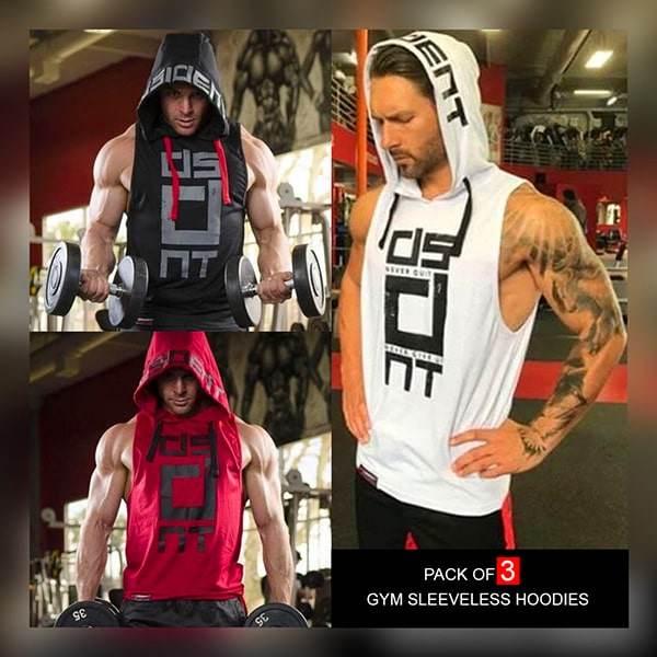 PACK OF 3 GYM SLEEVELESS HOODIES - Dubai Offers Today