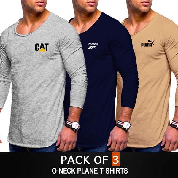 PACK OF 3 O-NECK PLANE T-SHIRTS - Dubai Offers Today