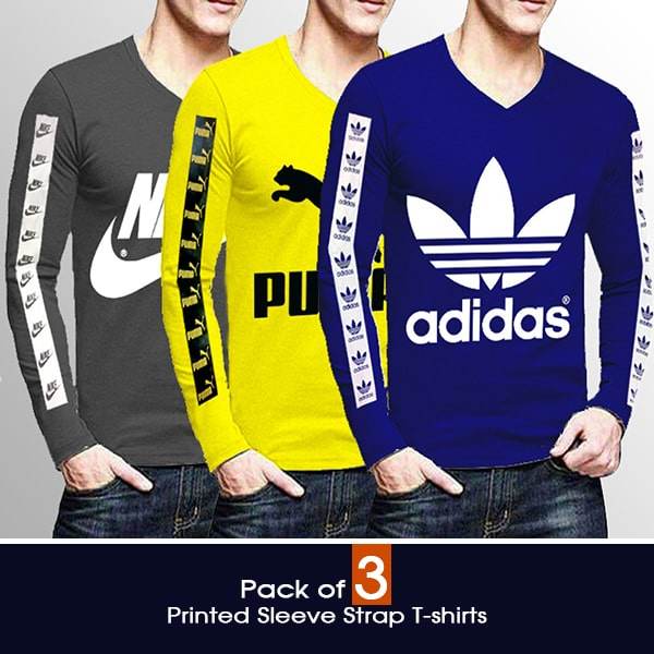 PACK OF 3 PRINTED SLEEVE STRAP T-SHIRTS - Dubai Offers Today