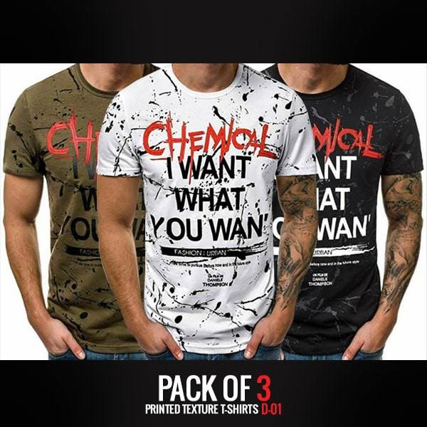PACK OF 3 PRINTED TEXTURE T-SHIRTS D-01 - Dubai Offers Today