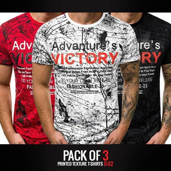PACK OF 3 PRINTED TEXTURE T-SHIRTS D-02 - Dubai Offers Today