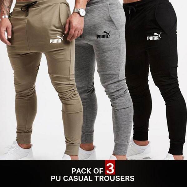 PACK OF 3 PU CASUAL TROUSERS - Dubai Offers Today