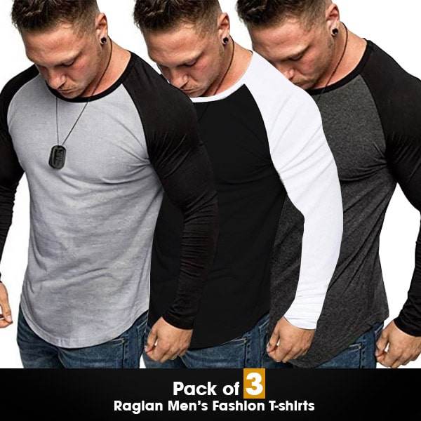 PACK OF 3 RAGLAN MENS FASHION T-SHIRTS - Dubai Offers Today