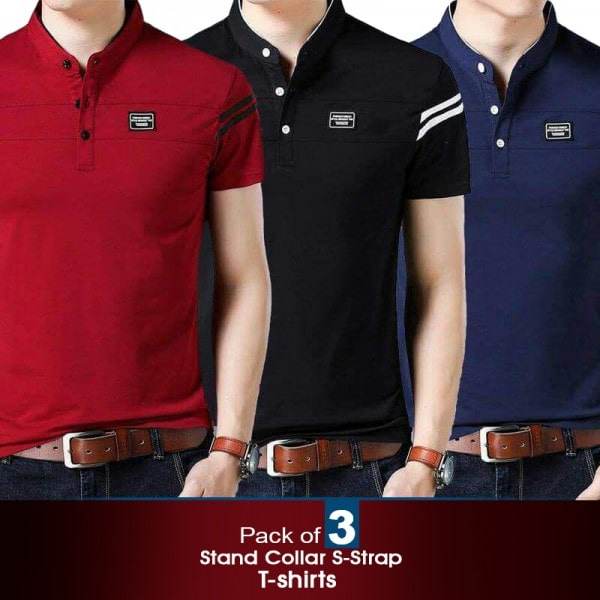 PACK OF 3 STAND COLLAR S-STRAP T-SHIRTS - Dubai Offers Today