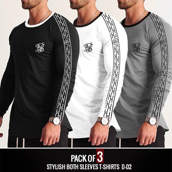 PACK OF 3 STYLISH BOTH SLEEVES T-SHIRTS D-02 - Dubai Offers Today