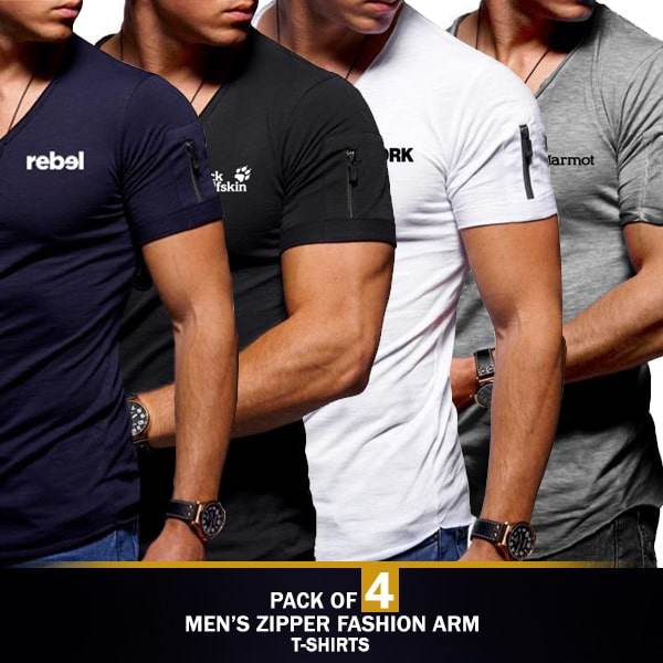 PACK OF 4 MENS ZIPPER FASHION ARM T-SHIRTS - Dubai Offers Today