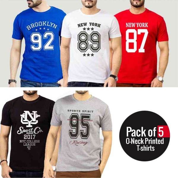 PACK OF 5 O-NECK PRINTED T- SHIRTS - Dubai Offers Today