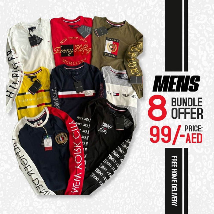 PACK OF 8 TOMMY HILFIGER MENS LONG SLEEVE T-SHIRTS - Dubai Offers Today