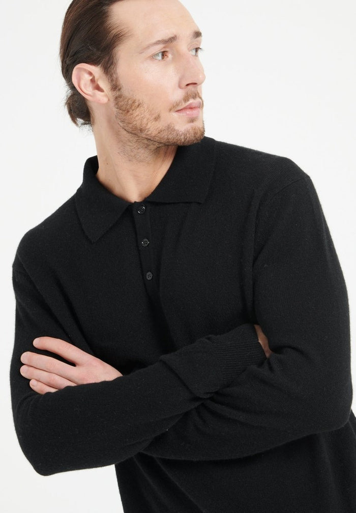 LUKE 5 Polo manches longues en cachemire noir