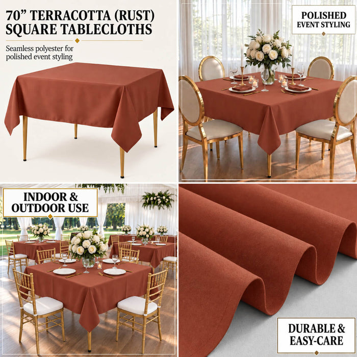 Terracotta square tablecloth 70"x70" - wrinkle-resistant table cover.