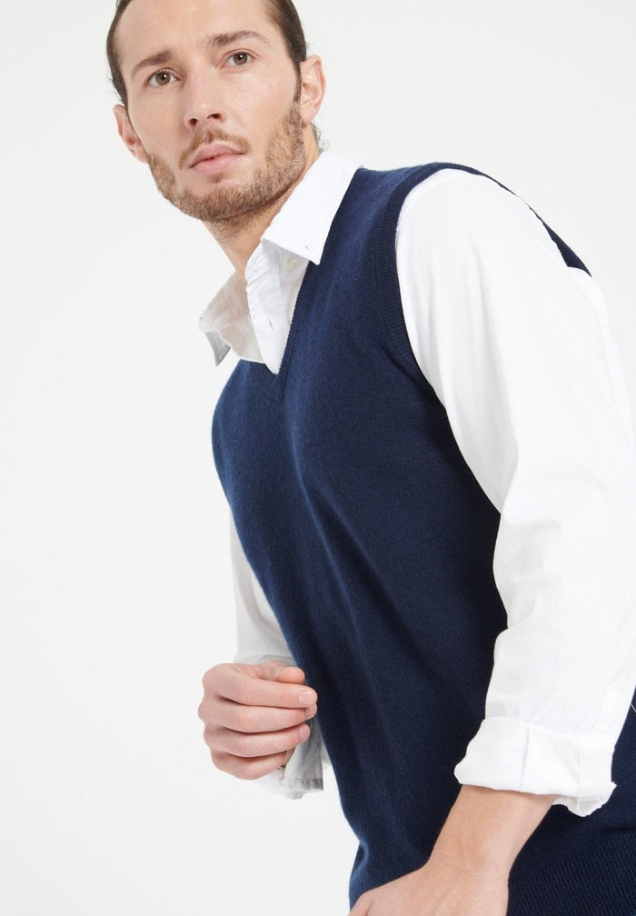 LUKE 9 Gilet sans manches en cachemire bleu marine