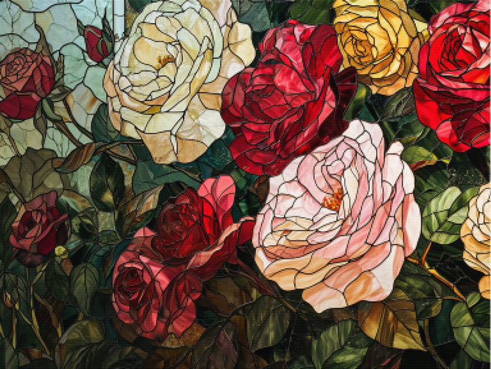 Rose Garden Splendor Stained Glass