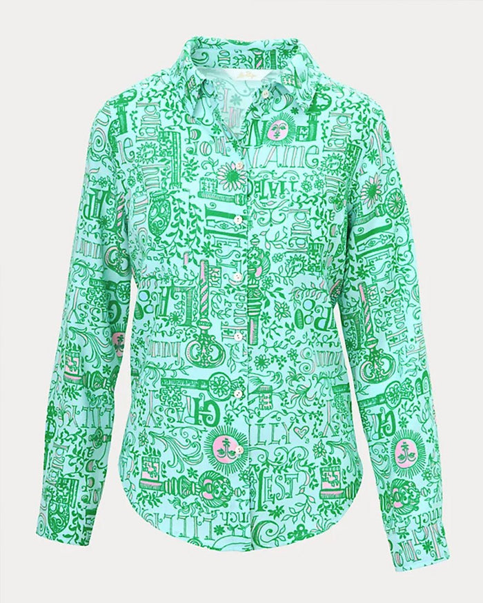 Lilly Pulitzer - Sea View Button Down Top - Bunny Blue Key West Destination