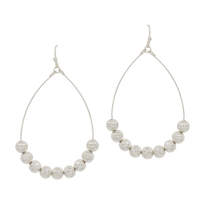 silver teardrop with textured ball accent earring