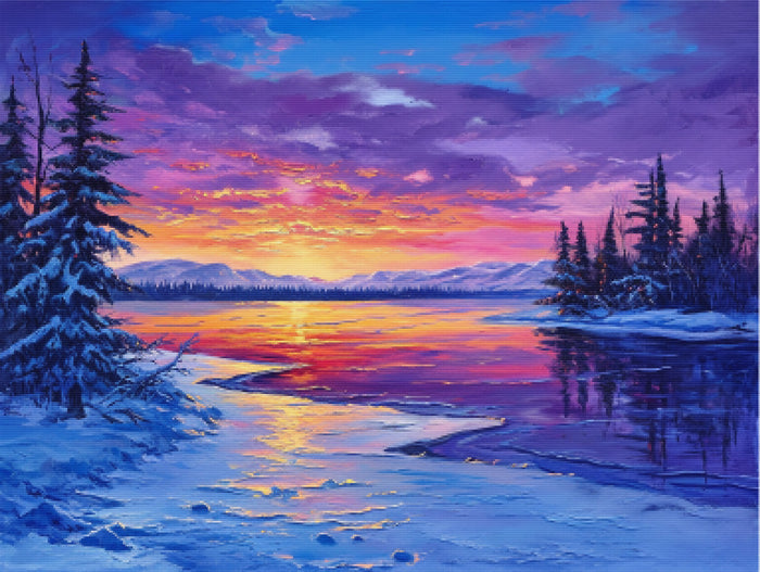 Sunset Over a Frozen Lake