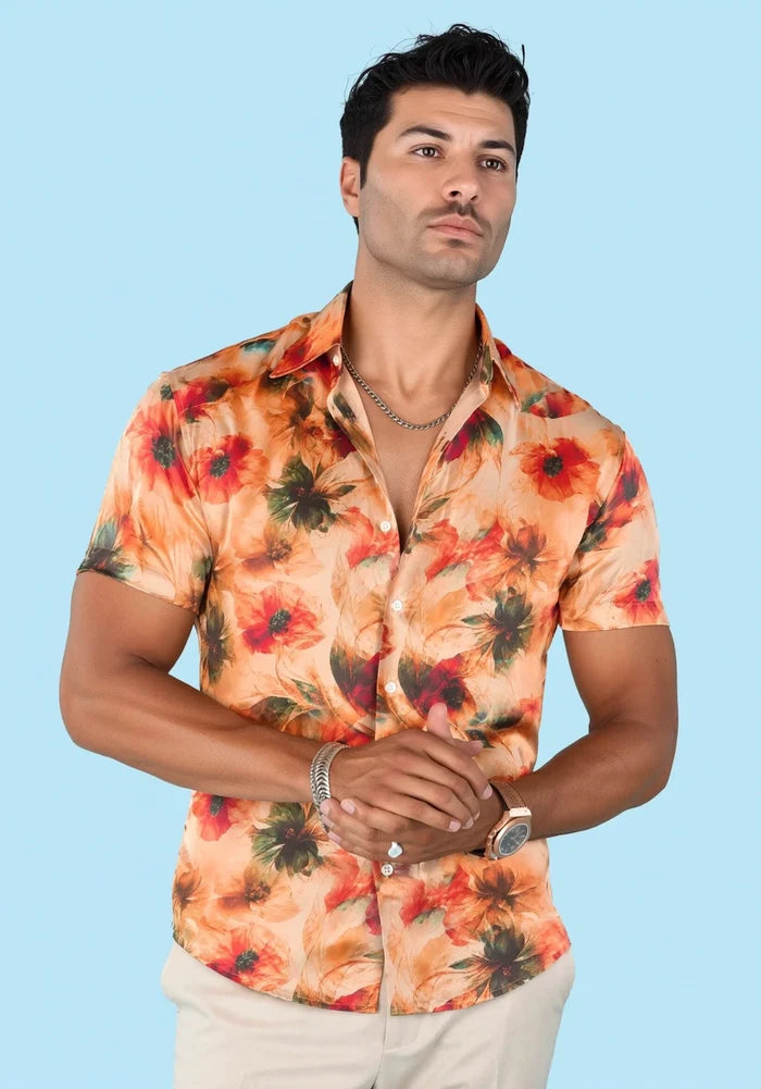 Sunset Poppy Silk Shirt - SARTORO
