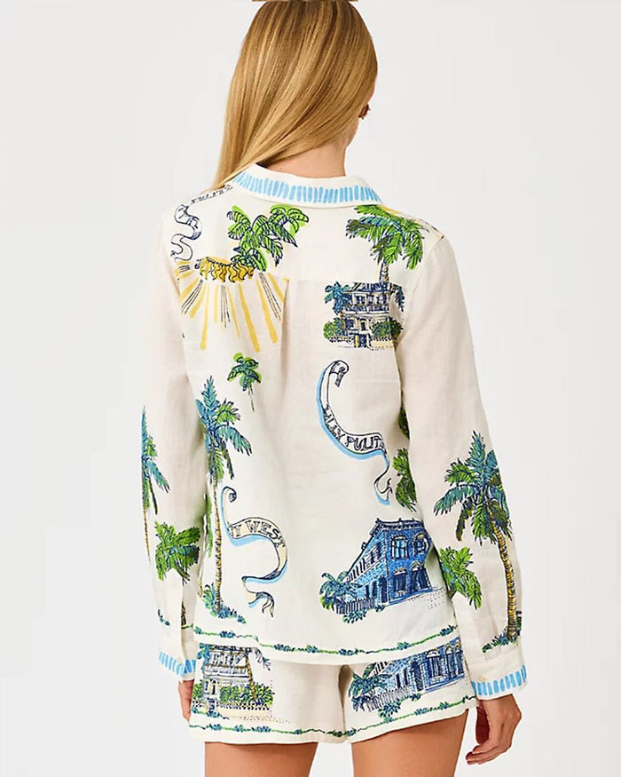 Lilly Pulitzer - Susana Button Down Top - Coconut Key West Toile