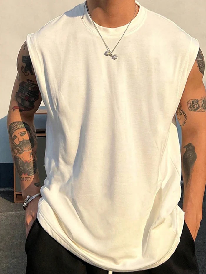 SXV Men's Solid Color Wide Shoulder Tank Top Tee (Customised)