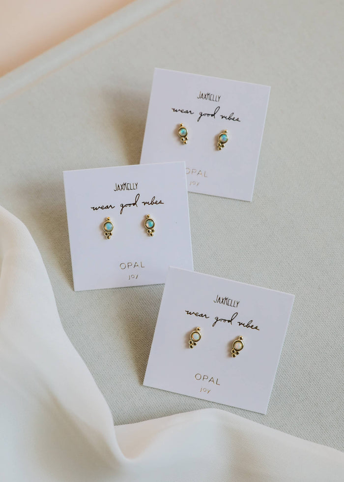 Tri Ball Studs - Fire Opal - Gold Earrings