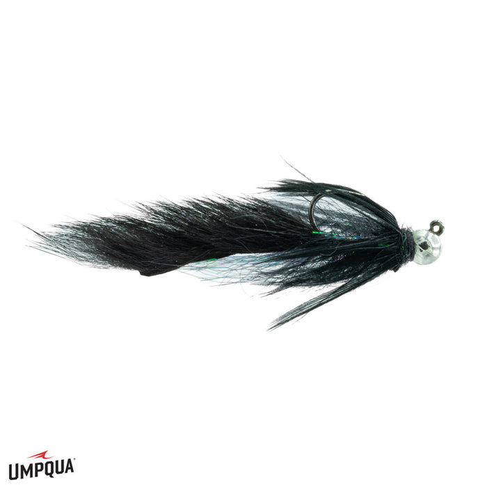 Umpqua Egan's Poacher black streamer fly with simi seal body and squirrel tail