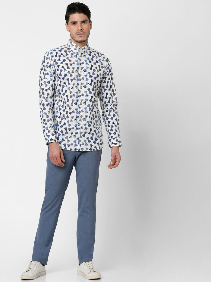 White All Over Print Full Sleeves Shirt
