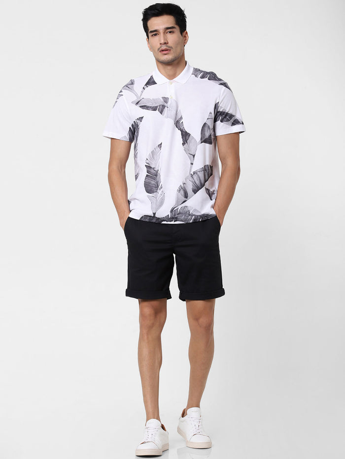 White Printed Polo Neck T-Shirt