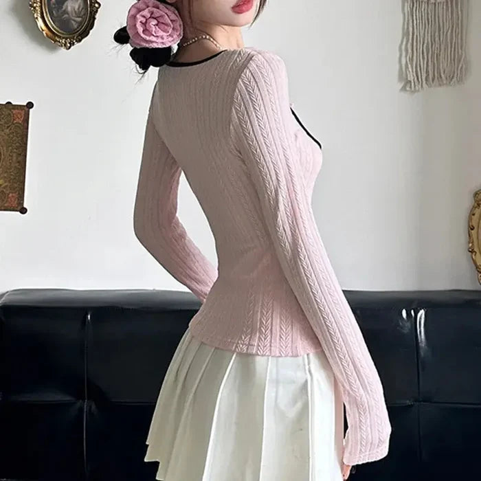 Y2K Knitted Bow Coquette Top fashionnsio