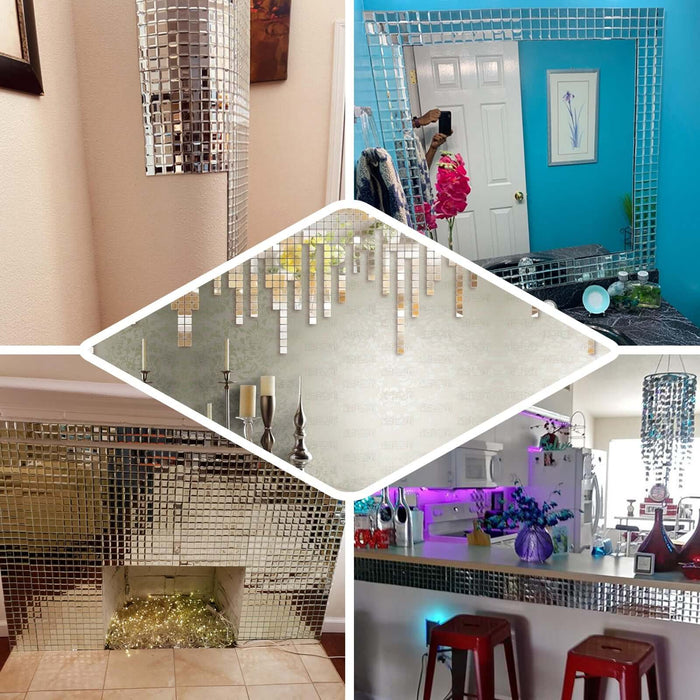 Mirrored mosaic decor accents for walls and interiors.