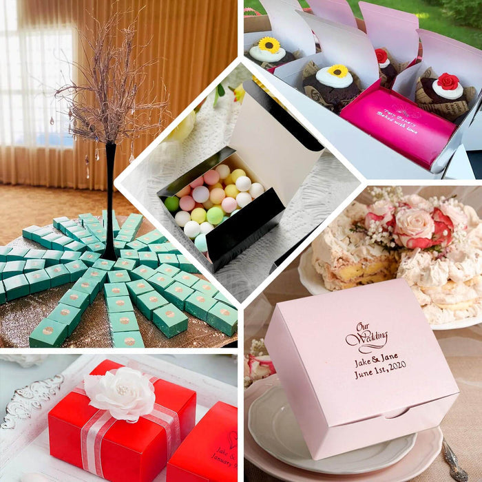Wedding celebration treats and decorations in a festive arrangement.