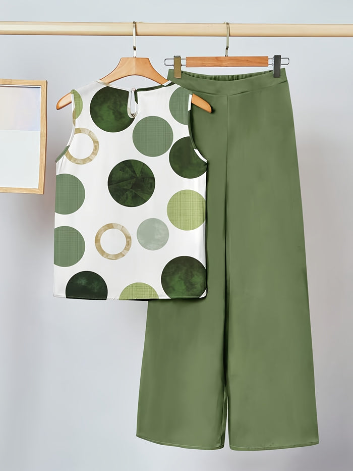 2-Piece Green Polka Dot Top & Pants Set