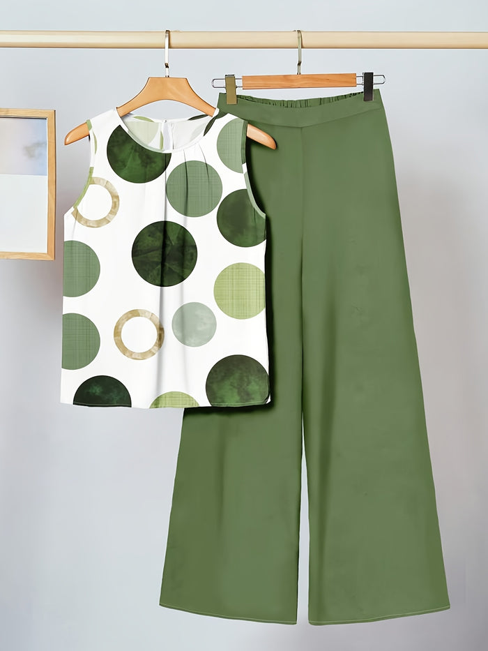 2-Piece Green Polka Dot Top & Pants Set