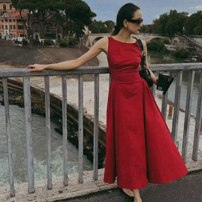 2025 Elegant and Beautiful Women's Dresses Red Sleeveless New Year Party Dresses Sexy Casual Birthday Dress