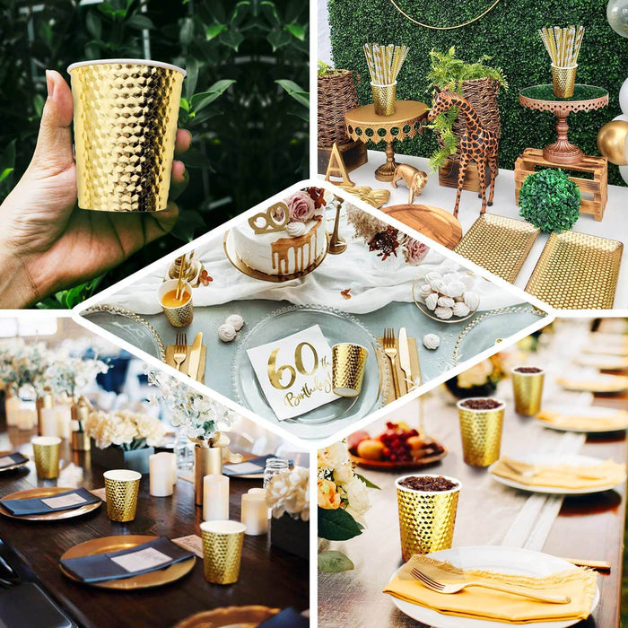 Gold honeycomb candle holders for elegant party decor and celebrations.