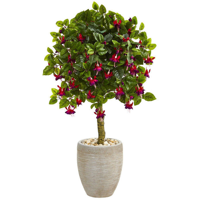 3’ Fuschia Artificial Tree in Sand Colored Oval Planter
