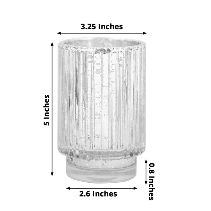 Clear ribbed glass vase with measurements 3.25"x5"x2.6"
