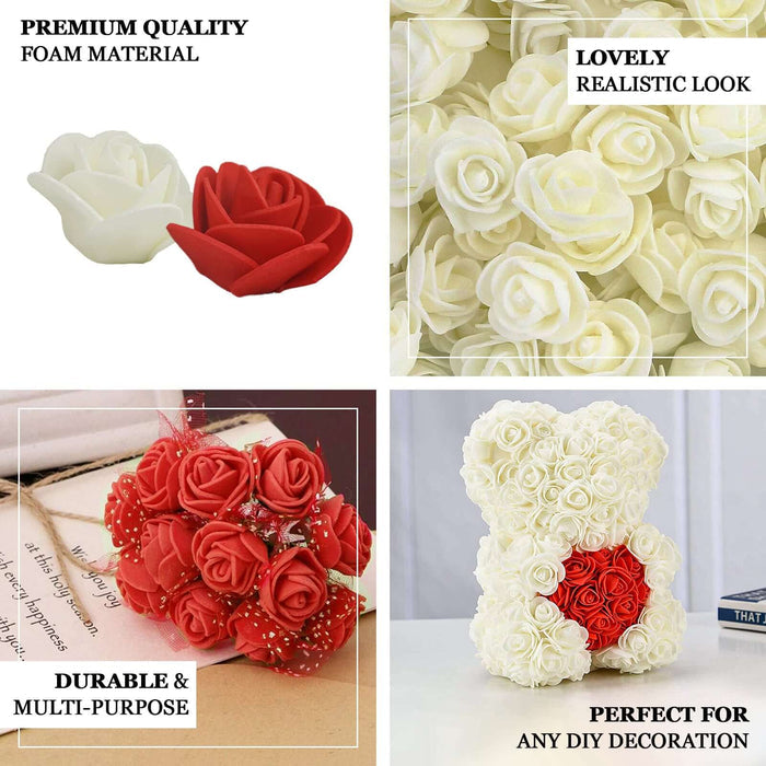 Colorful foam roses for DIY decoration, available in red and white.