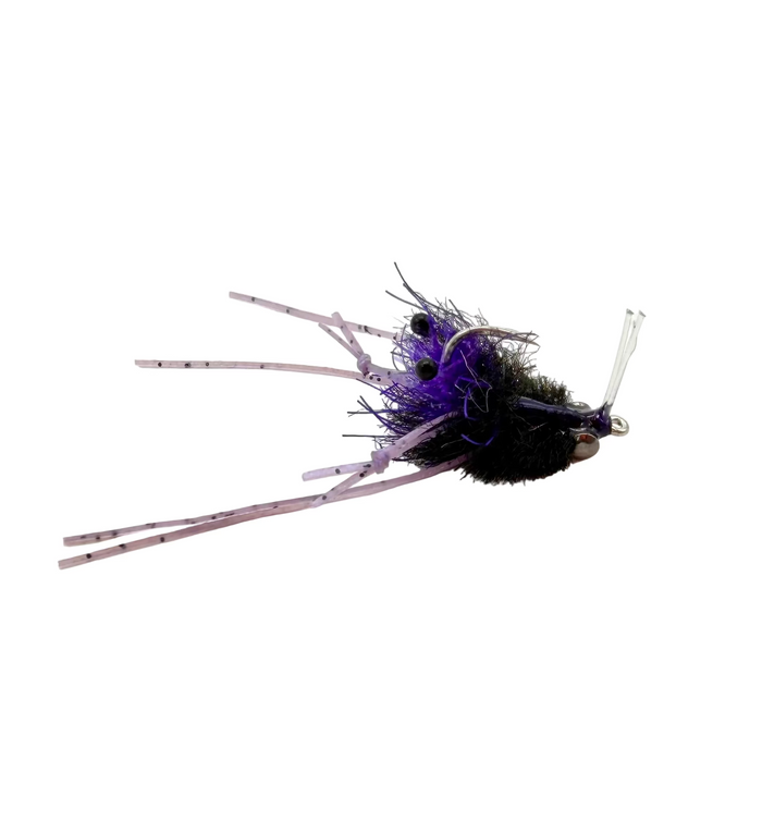Bend It Flies Crack Attack Crab fly size 2 black and purple with 3D eyes
