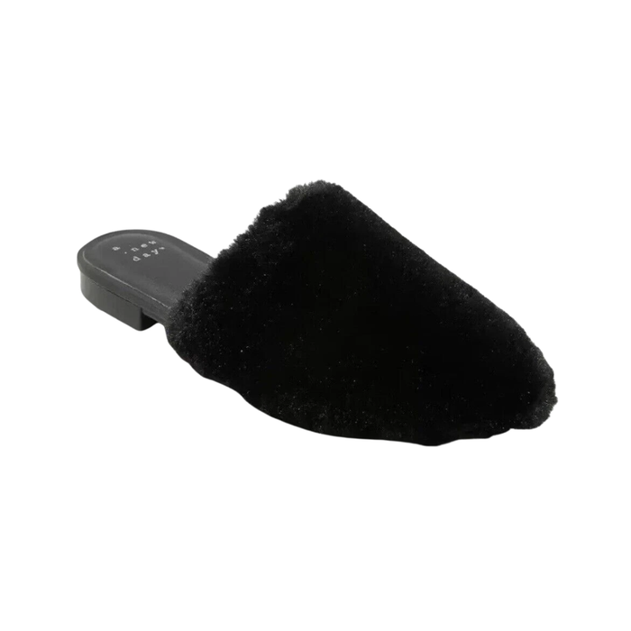 A New Day Women's Carter Mules Black Faux Fur Slip-On Shoes