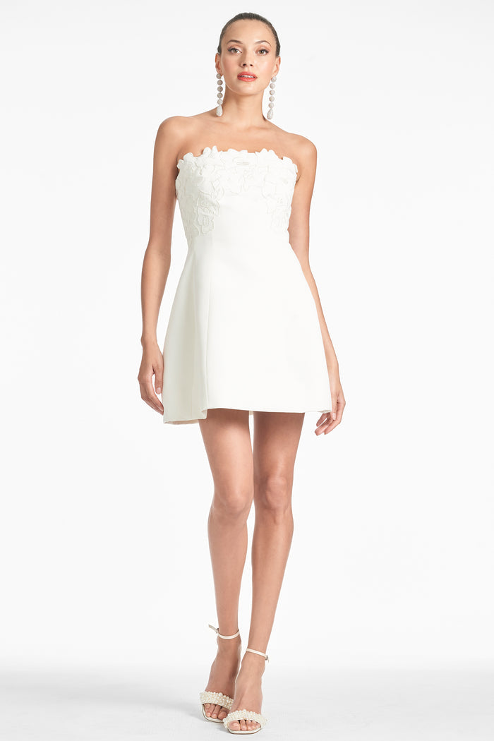 ALANNA IVORY FAILLE FIT AND FLARE DRESS