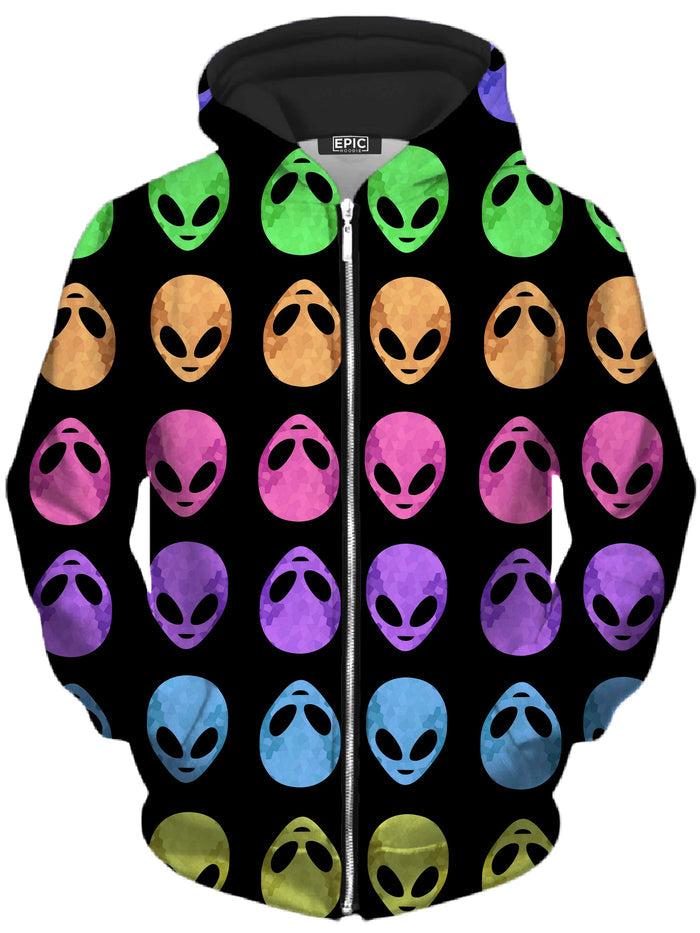 Alien Pattern Unisex Zip-Up Hoodie Sartoris Art Epic Hoodie