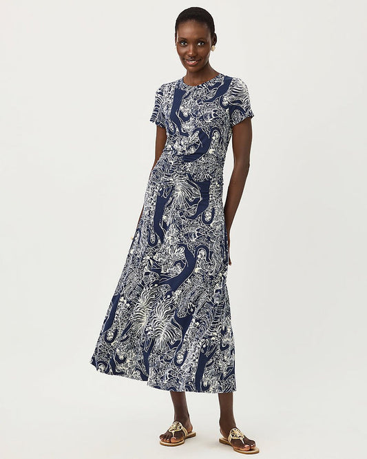 Lilly Pulitzer - Alma Midi Dress Upf 50 Plus - Low Tide Navy Lil Palm Prowl