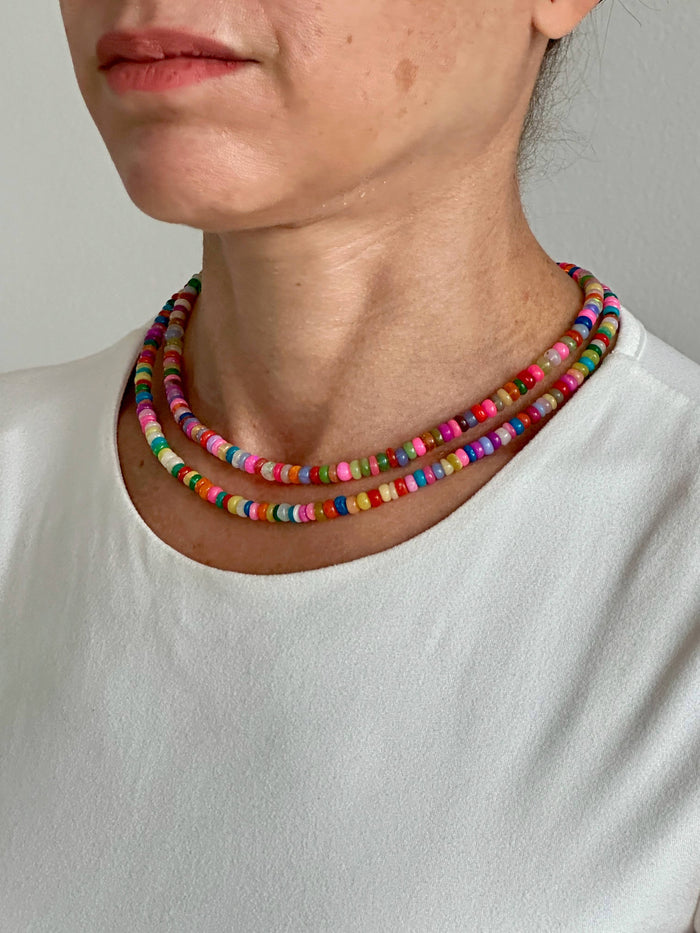 Anokhi Green Handmade Gemstone Necklace - Pink Green Bright Candy Opal