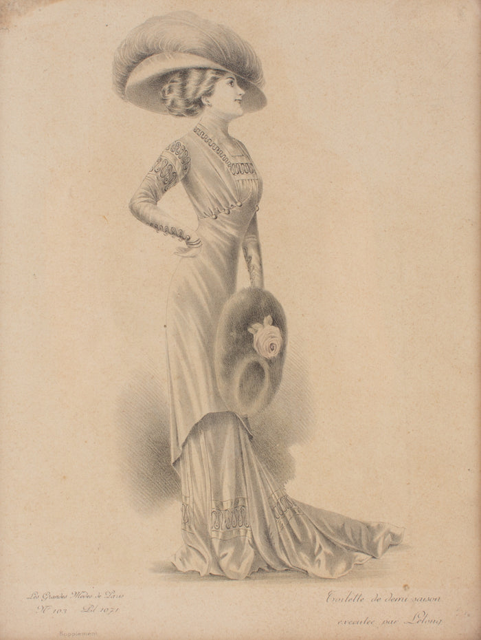 Antique French Fashion Print in Frame