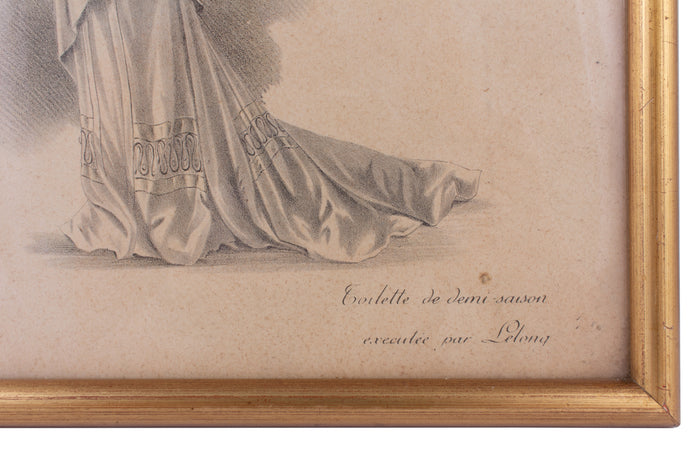 Antique French Fashion Print in Frame