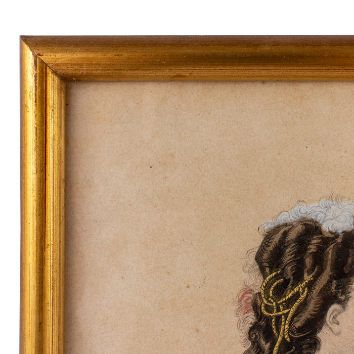 Antique French Hairstyle Fashion Print in Frame
