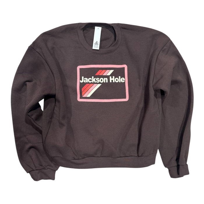 Brown sweatshirt with 'Jackson Hole' logo on a white background