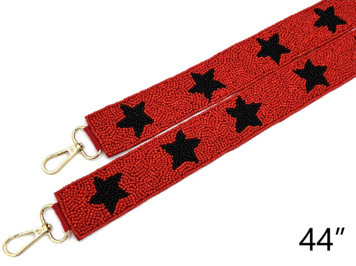 Beaded Purse Strap - Red/Black Star