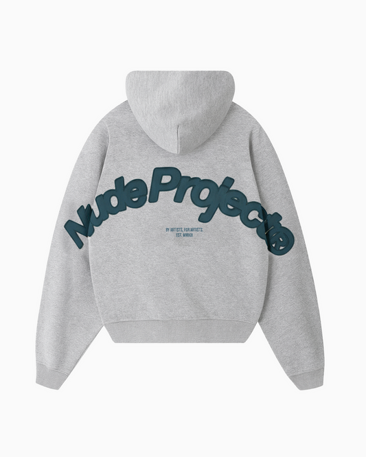 Beast Zip-up Hoodie Grey Melange