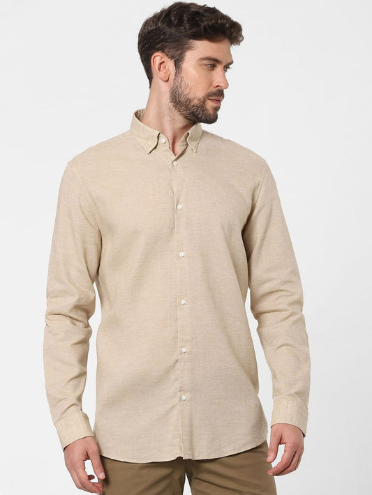 Beige Linen Blend Full Sleeves Shirt