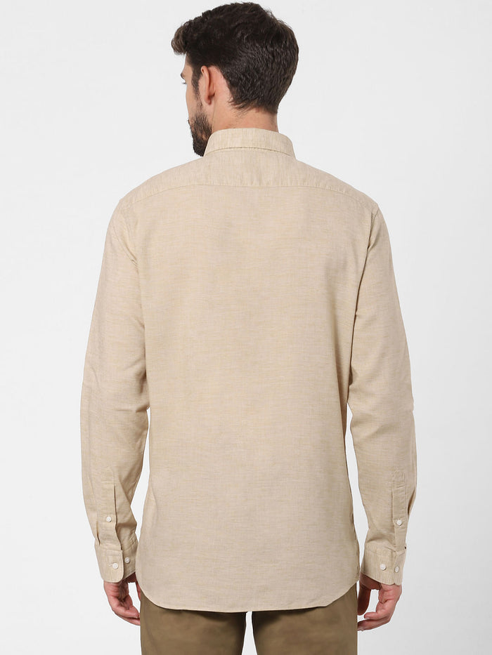 Beige Linen Blend Full Sleeves Shirt